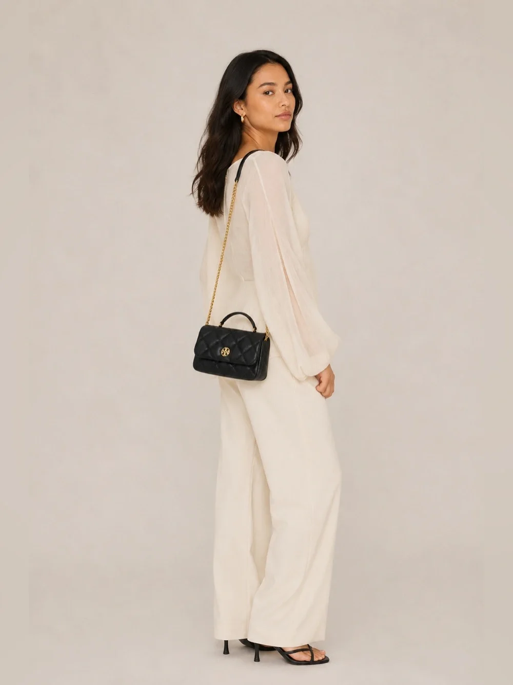 Tory Burch Black Quilted Leather Crossbody with Gold Hardware